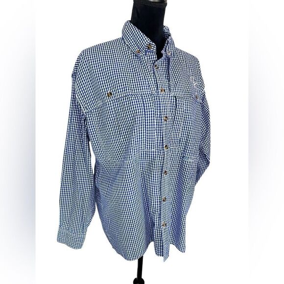 DRAKE UNIVERSITY OF KENTUCKY BLUE CHECKERED BUTTON UP WINGSHOOTERS SHIRT SIZE S - Picture 9 of 11